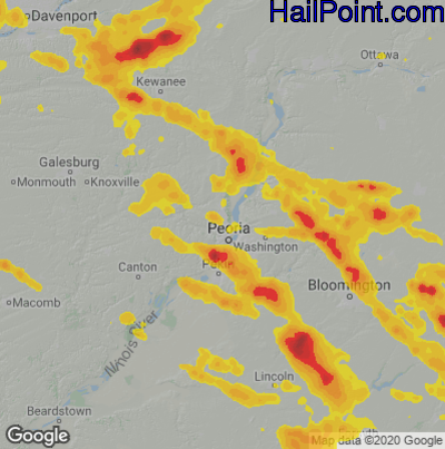 Hail Map for Peoria, IL Region on July 11, 2020