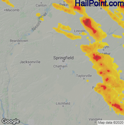 Hail Map for Springfield, IL Region on July 11, 2020