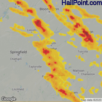 Hail Map for Decatur, IL Region on July 11, 2020