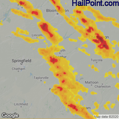 Hail Map for Decatur, IL Region on July 11, 2020 