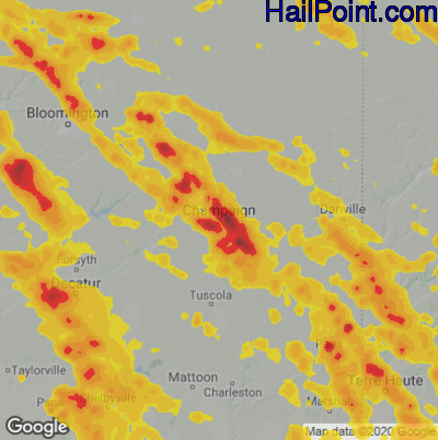 Hail Map for Champaign, IL Region on July 11, 2020