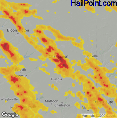 Hail Map for Champaign, IL Region on July 11, 2020 