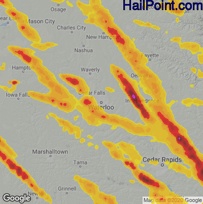 Hail Map for Waterloo, IA Region on July 11, 2020
