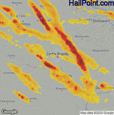 Hail Map for Cedar Rapids, IA Region on July 11, 2020