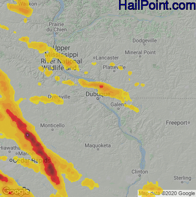 Hail Map for Dubuque, IA Region on July 11, 2020