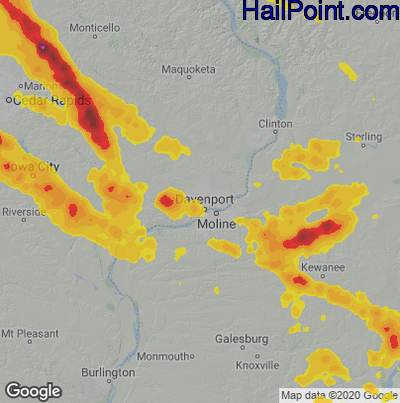 Hail Map for Davenport, IA Region on July 11, 2020