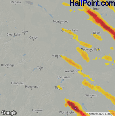 Hail Map for Marshall, MN Region on July 11, 2020