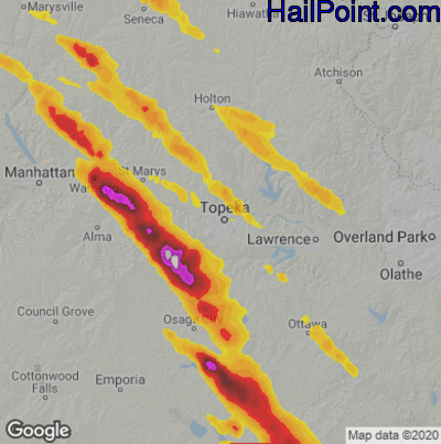 Hail Map for Topeka, KS Region on July 11, 2020