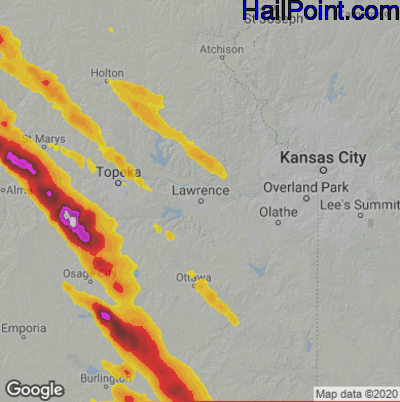 Hail Map for Lawerence, KS Region on July 11, 2020