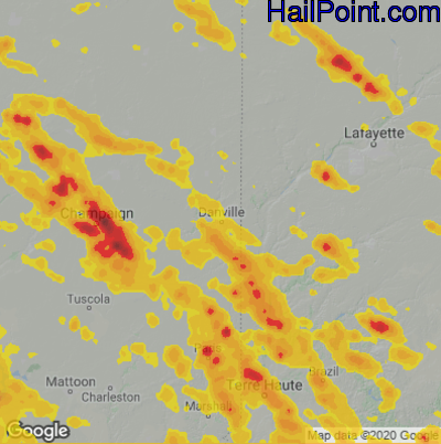 Hail Map for Danville, IL Region on July 11, 2020