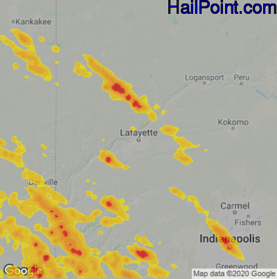 Hail Map for Layfette, IN Region on July 11, 2020 