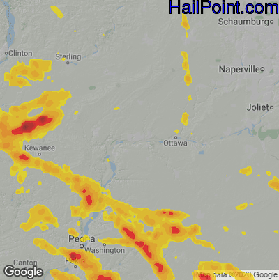 Hail Map for Peru, IL Region on July 11, 2020