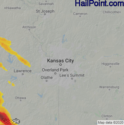 Hail Map for Kansas City, MO Region on July 11, 2020 