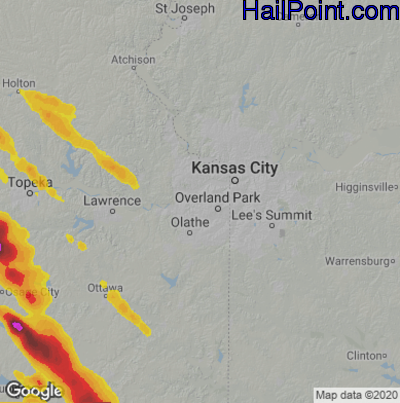 Hail Map for Shawnee, KS Region on July 11, 2020