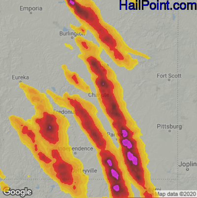 Hail Map for Chanute, KS Region on July 11, 2020 