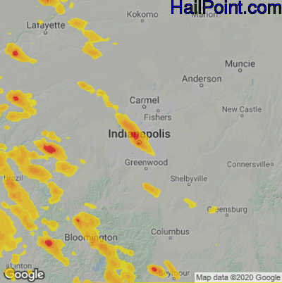 Hail Map for Indianapolis, IN Region on July 11, 2020