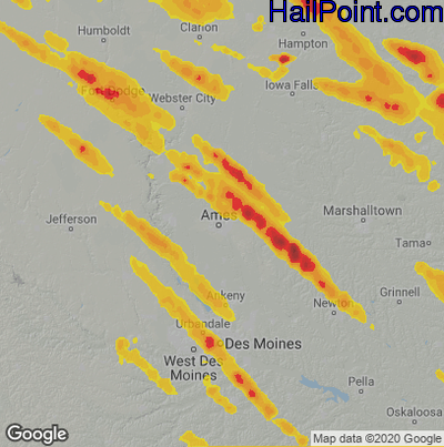 Hail Map for Ames, IA Region on July 11, 2020