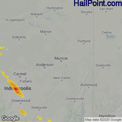 Hail Map for Muncie, IN Region on July 11, 2020