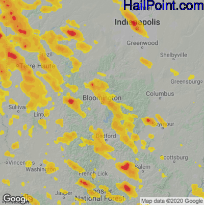 Hail Map for Bloomington, IN Region on July 11, 2020