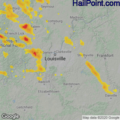 Hail Map for Louisville, KY Region on July 11, 2020