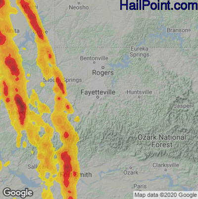 Hail Map for Fayetteville, AR Region on July 11, 2020