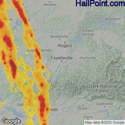 Hail Map for Fayetteville, AR Region on July 11, 2020 