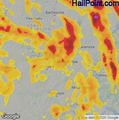 Hail Map for Tulsa, OK Region on July 11, 2020