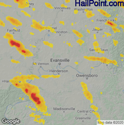 Hail Map for Evansville, IN Region on July 11, 2020