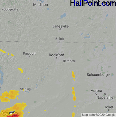 Hail Map for Rockford, IL Region on July 12, 2020