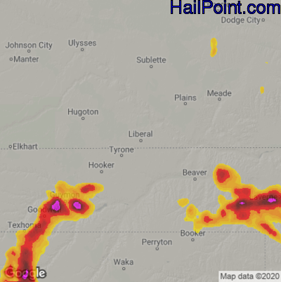 Hail Map for Liberal, KS Region on July 12, 2020