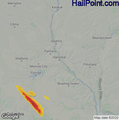 Hail Map for Hannibal, MO Region on July 12, 2020
