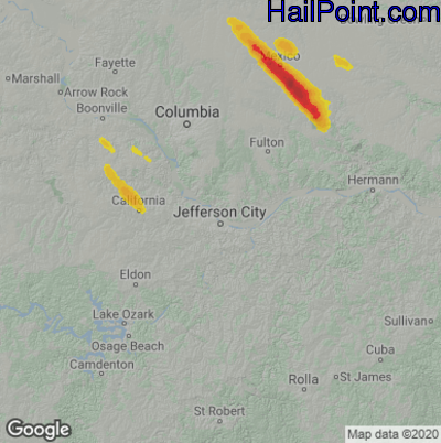 Hail Map for Jefferson City, MO Region on July 12, 2020