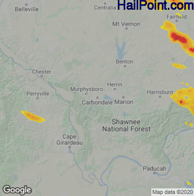 Hail Map for Carbondale, IL Region on July 12, 2020