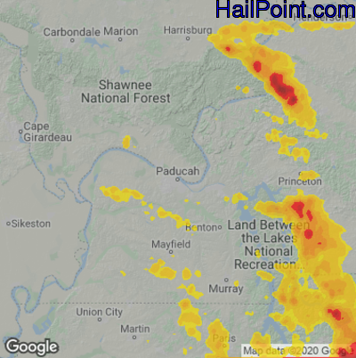 Hail Map for Paducah, KY Region on July 12, 2020