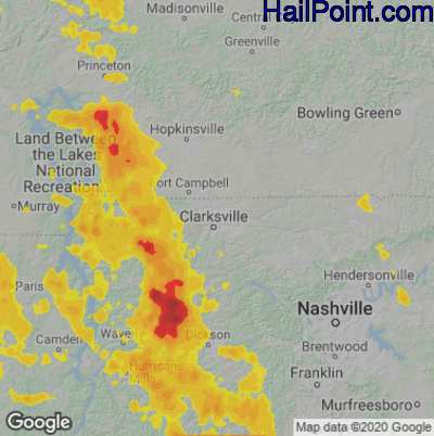 Hail Map for Clarksville, TN Region on July 12, 2020