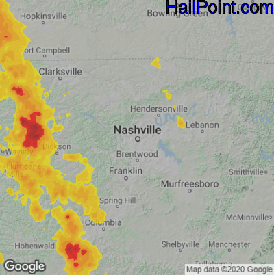 Hail Map for Nashville, TN Region on July 12, 2020