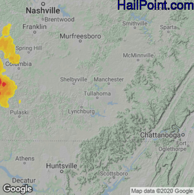 Hail Map for Tullahoma, TN Region on July 12, 2020