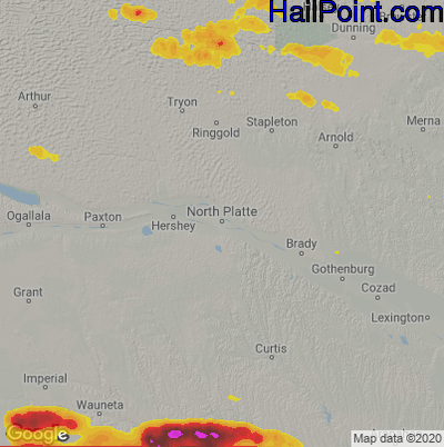Hail Map for North Platte, NE Region on July 12, 2020