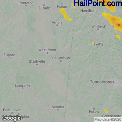 Hail Map for Columbus, MS Region on July 12, 2020