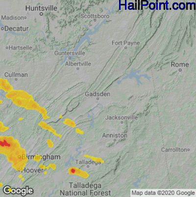 Hail Map for Gadsen, AL Region on July 12, 2020