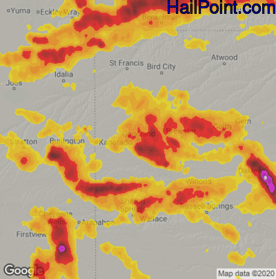 Hail Map for Goodland, KS Region on July 12, 2020 