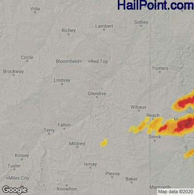 Hail Map for Glendive, MT Region on July 13, 2020