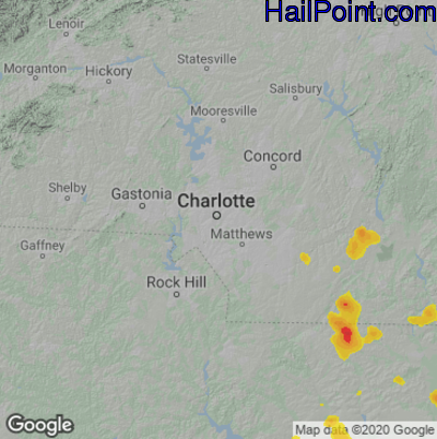 Hail Map for Charlotte, NC Region on July 13, 2020