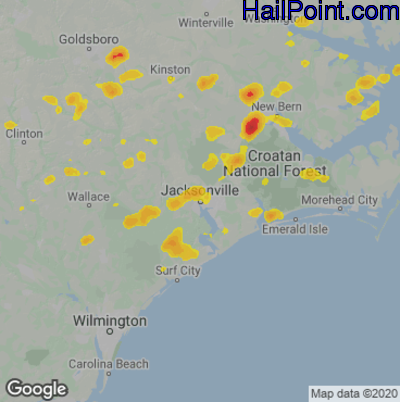 Hail Map for Jacksonville, NC Region on July 13, 2020
