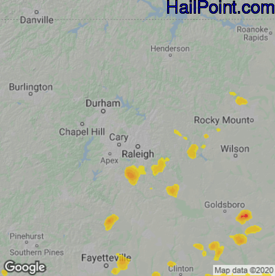 Hail Map for Raleigh, NC Region on July 13, 2020