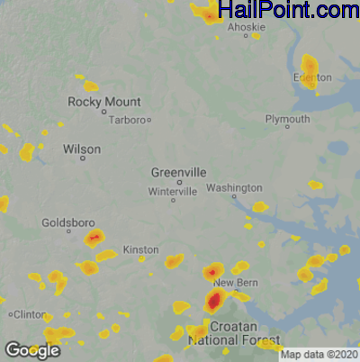 Hail Map for Greenville, NC Region on July 13, 2020