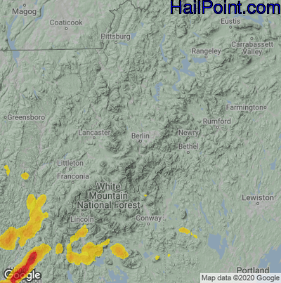 Hail Map for Berlin, NH Region on July 13, 2020 