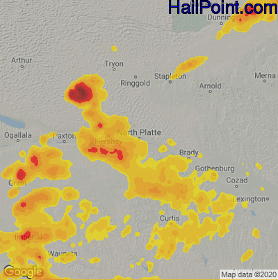 Hail Map for North Platte, NE Region on July 13, 2020