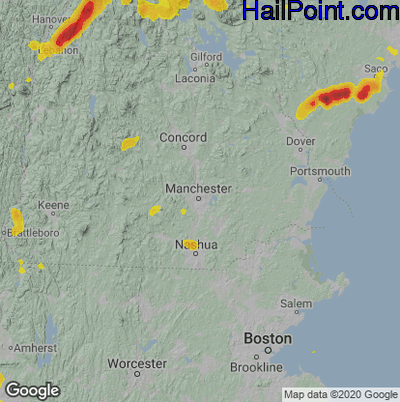 Hail Map for Manchester, NH Region on July 13, 2020