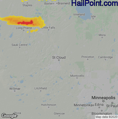 Hail Map for St Cloud, MN Region on July 14, 2020